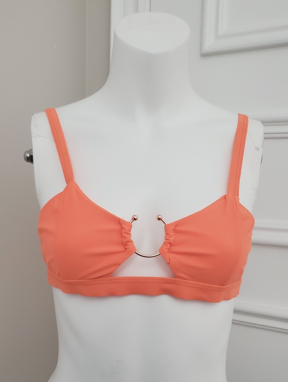 Bright Orange Ring-Accent Bralette Bikini Top